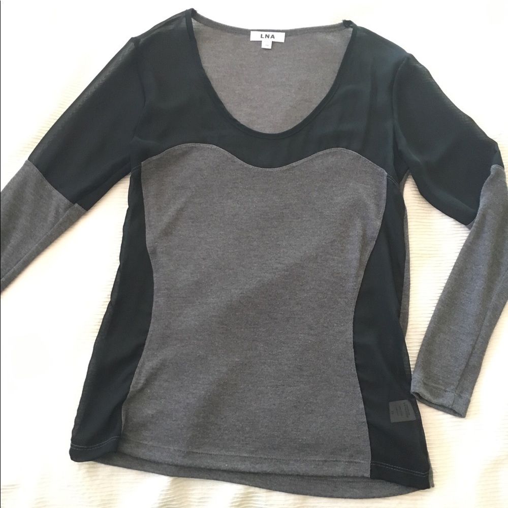 LnA Women’s Gray and Black mesh long sleeve cutout